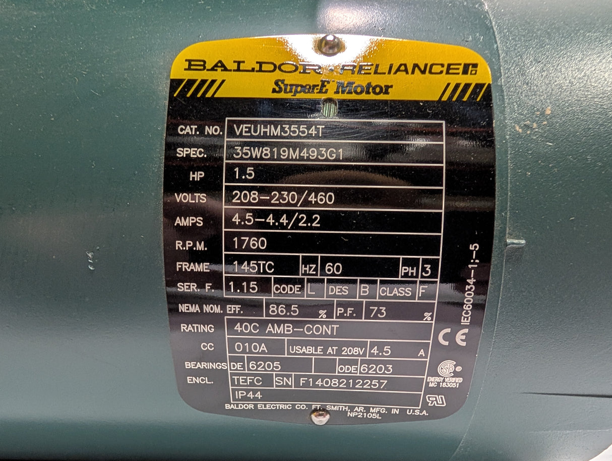 Baldor Reliance - 1.5 HP Electric Motor - VEUHM3554T - Used - Big Liquidators