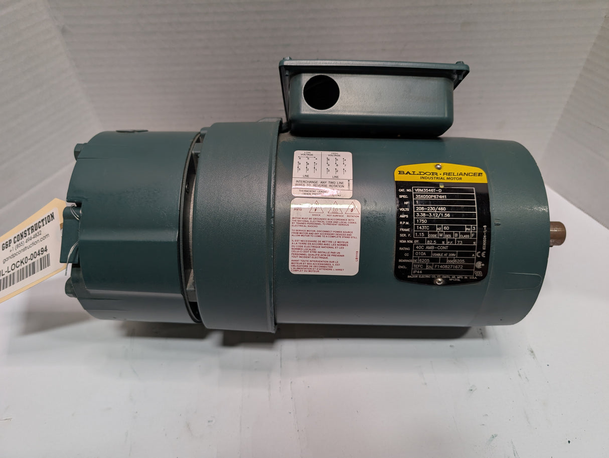 Baldor Reliance - 1 HP Electric Motor - VBM3546T - D - Used - Big Liquidators