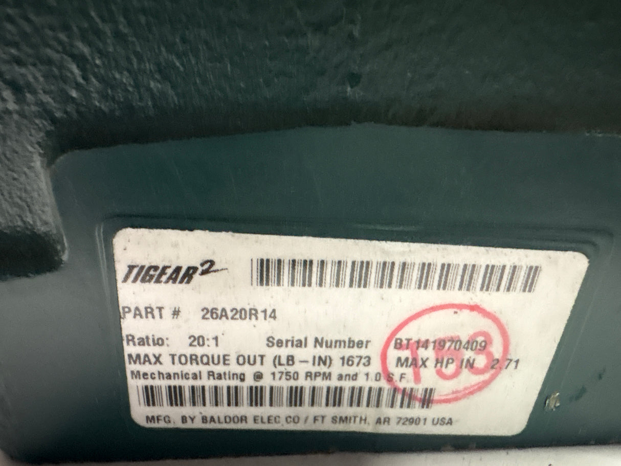 Dodge Tigear - 20:1 Gear Reducer - 26A20R14 - Used - Big Liquidators