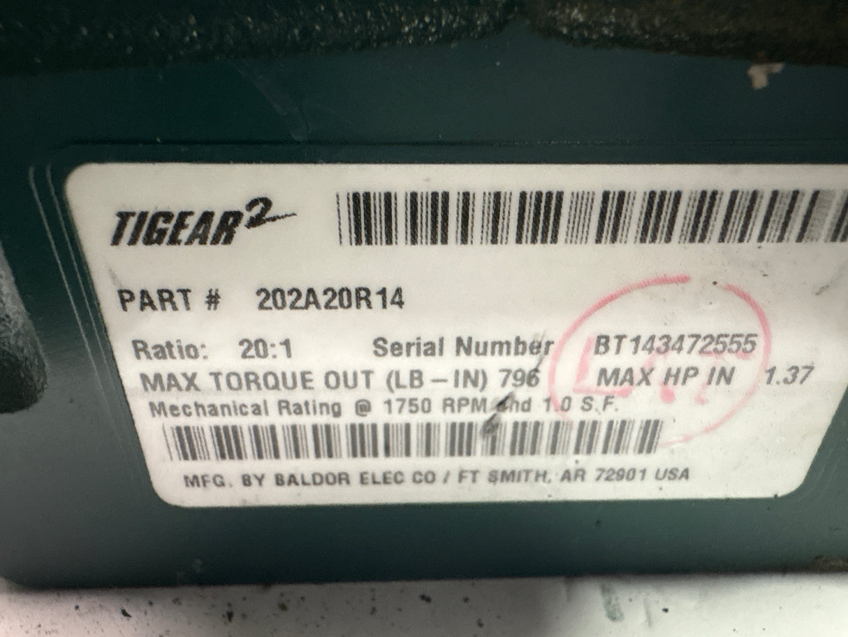 Dodge Tigear - 20:1 Gear Reducer - 202A20R14 - Used - Big Liquidators