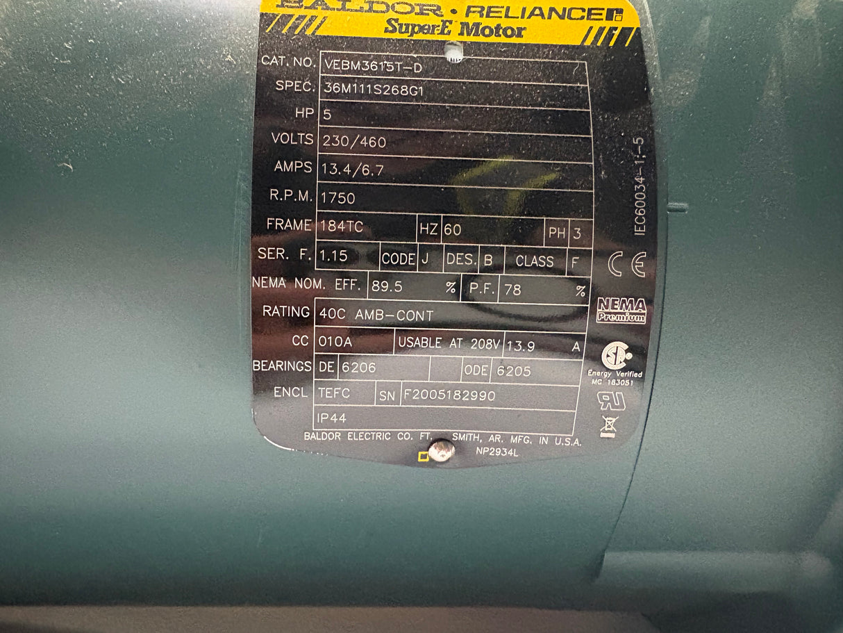 Baldor Reliance - 5 HP Electric Motor - VEBM3615T - D - Used - Big Liquidators