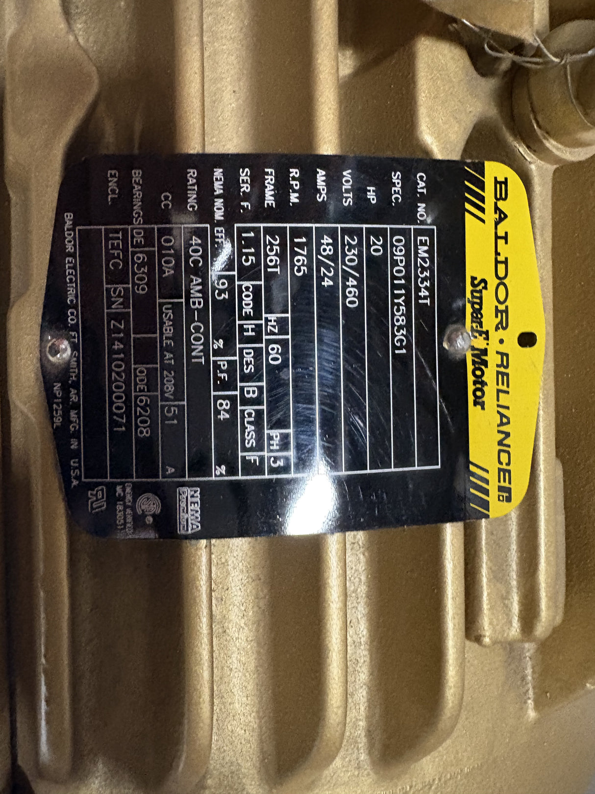 Baldor Reliance - 20 HP Super E Motor - EM2334T - New - Big Liquidators