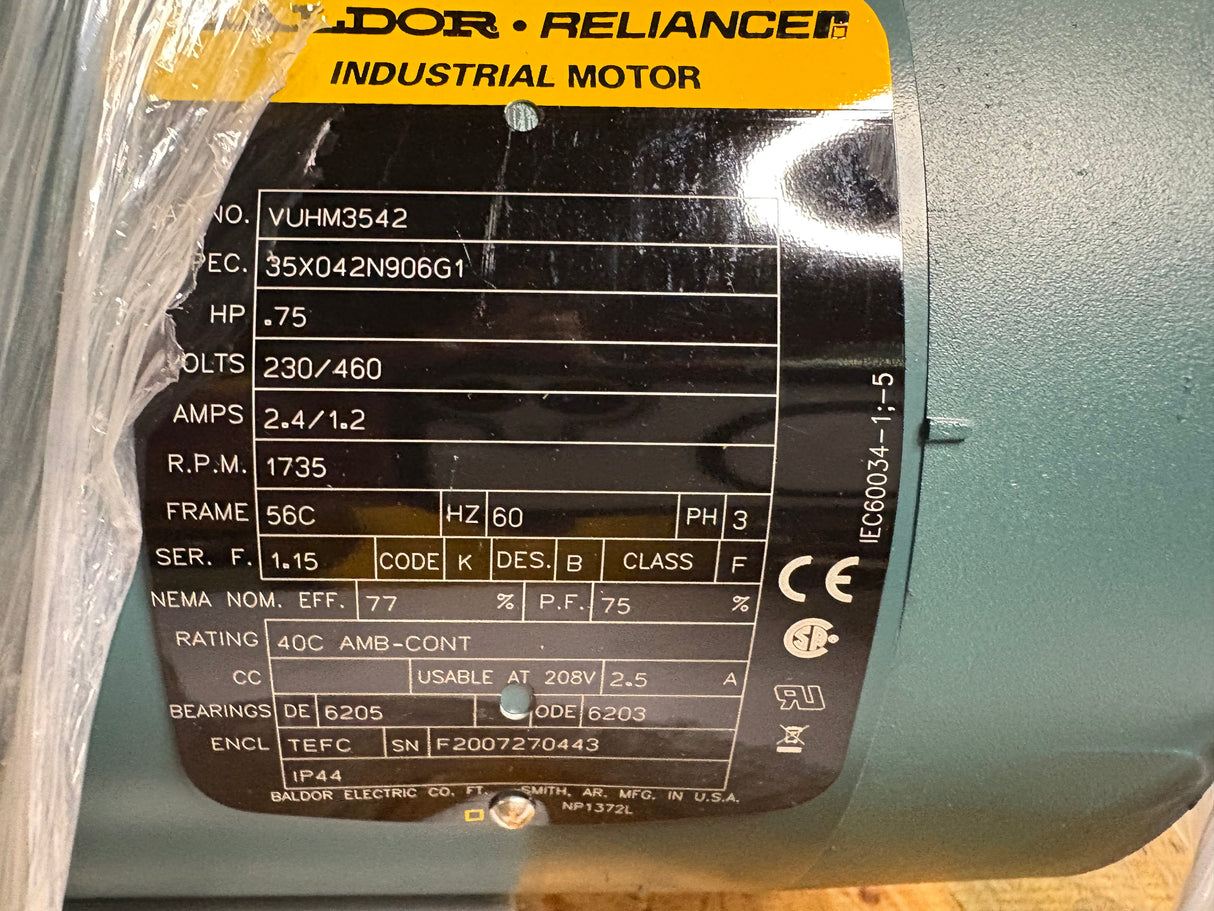 Baldor Reliance - .75 HP Electric Motor - VUHM3542 - New - Big Liquidators
