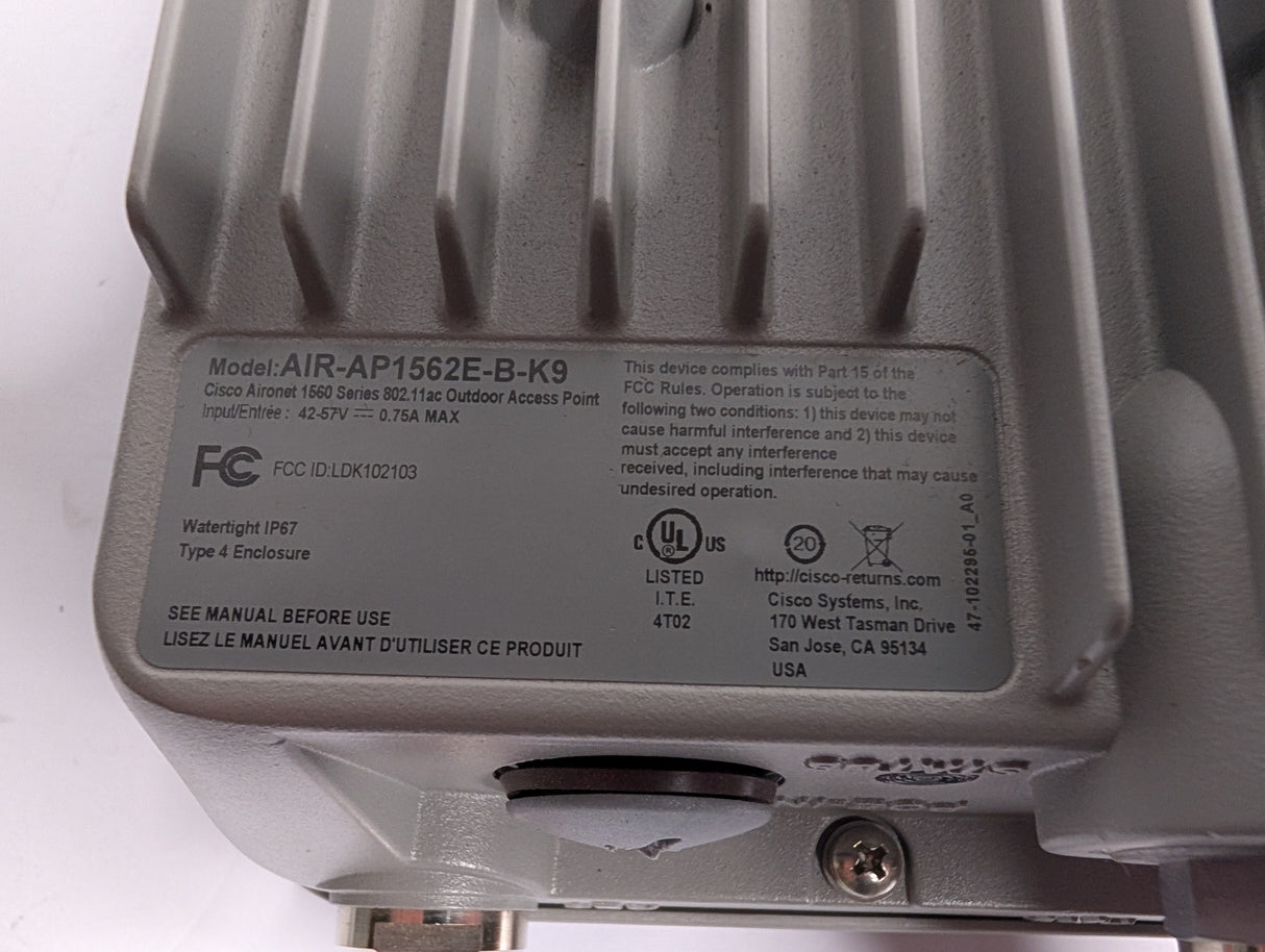 CISCO - Outdoor WIFI Access Point - AIR - AP1562E - B - K9 - Used - Big Liquidators