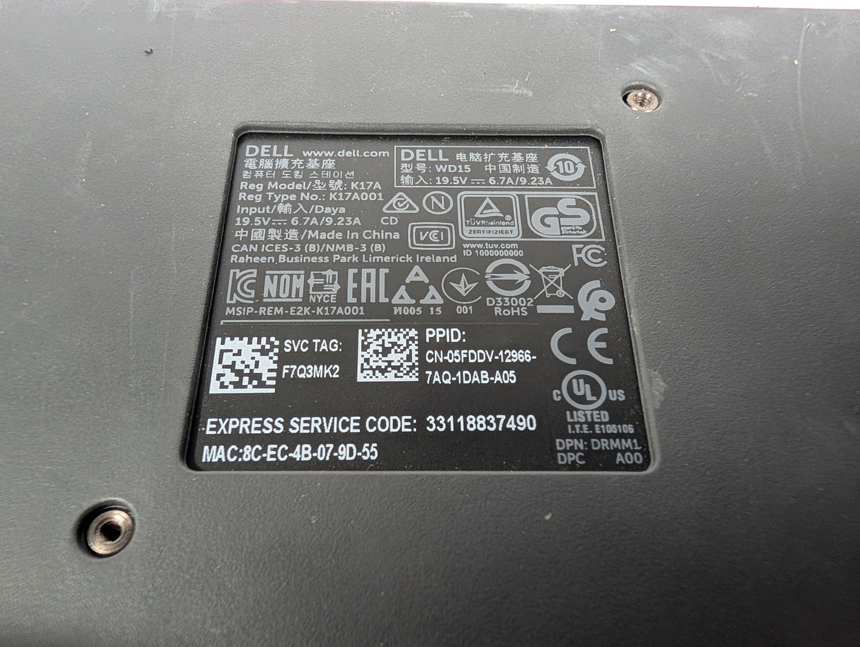 Dell - 4K Monitor Dock with 130W power supply - WD15 - Used - Big Liquidators