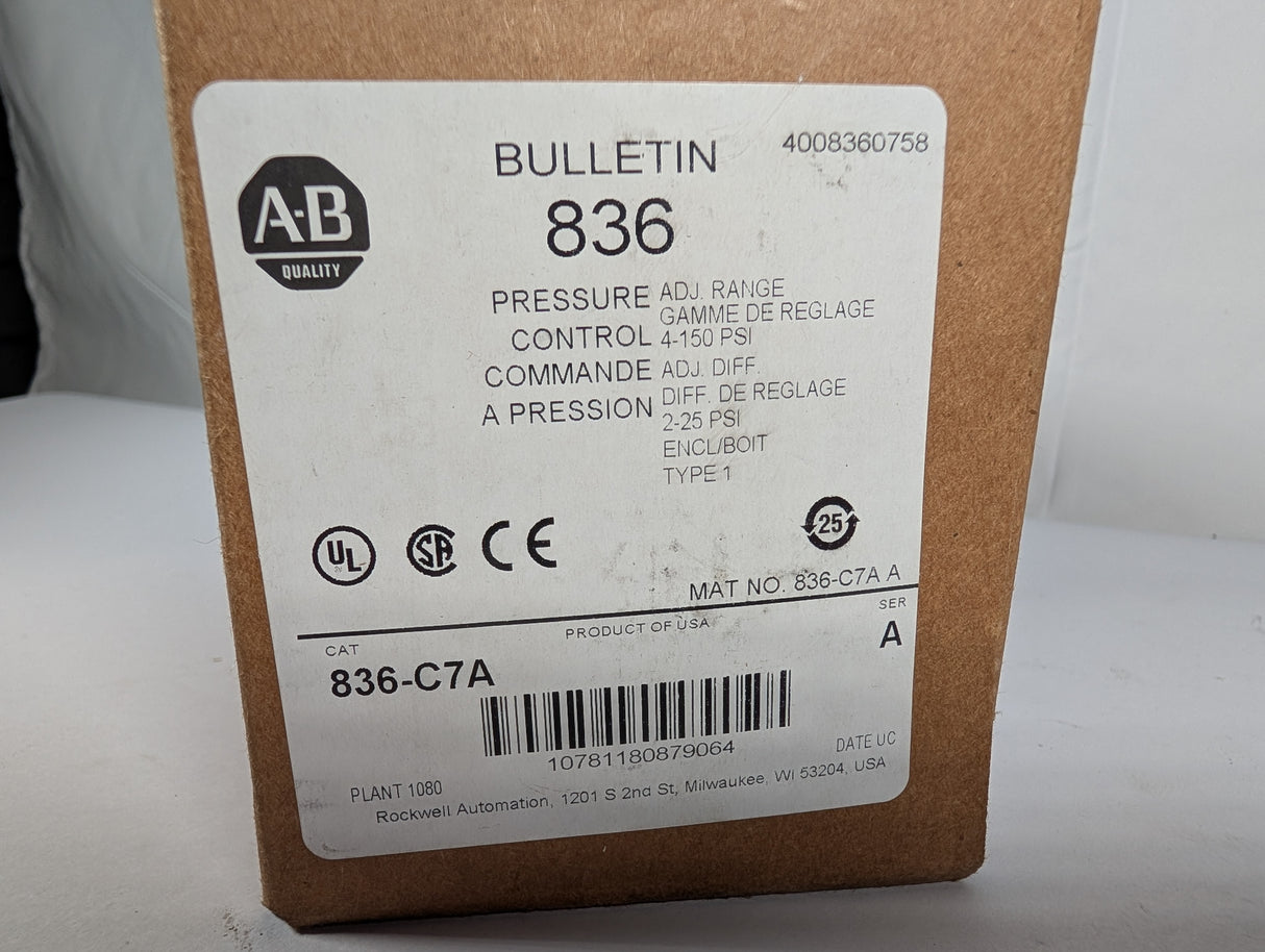 Allen Bradley - Pressure Switch - 836 - C7A - New - Big Liquidators