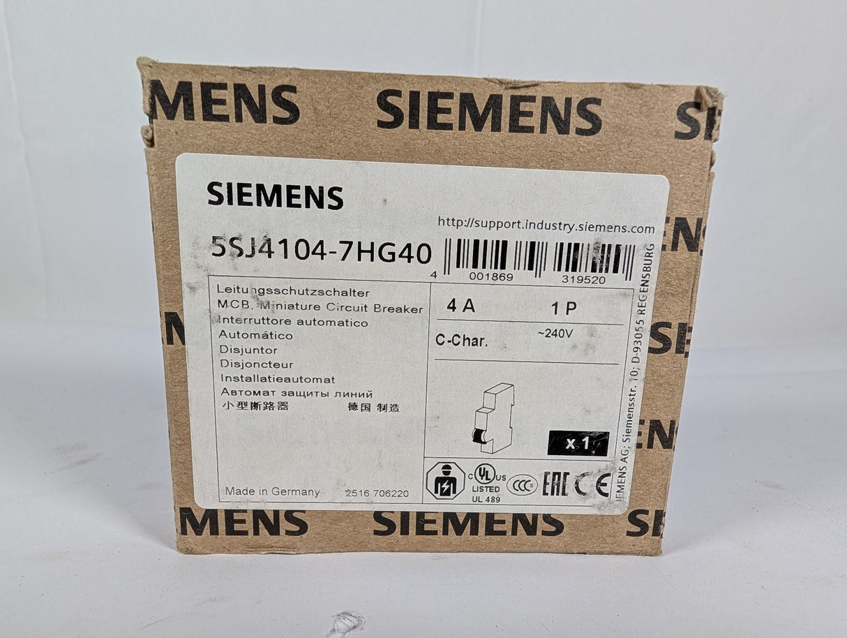 Siemens - Miniature Circuit Breaker - 5SJ4104 - 7HG40 - New - Big Liquidators