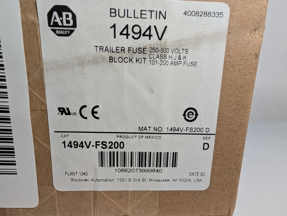 Allen BRadley - 200 AMP Trailor Fuse Block Kit - 1494V - FS200 - New - Big Liquidators