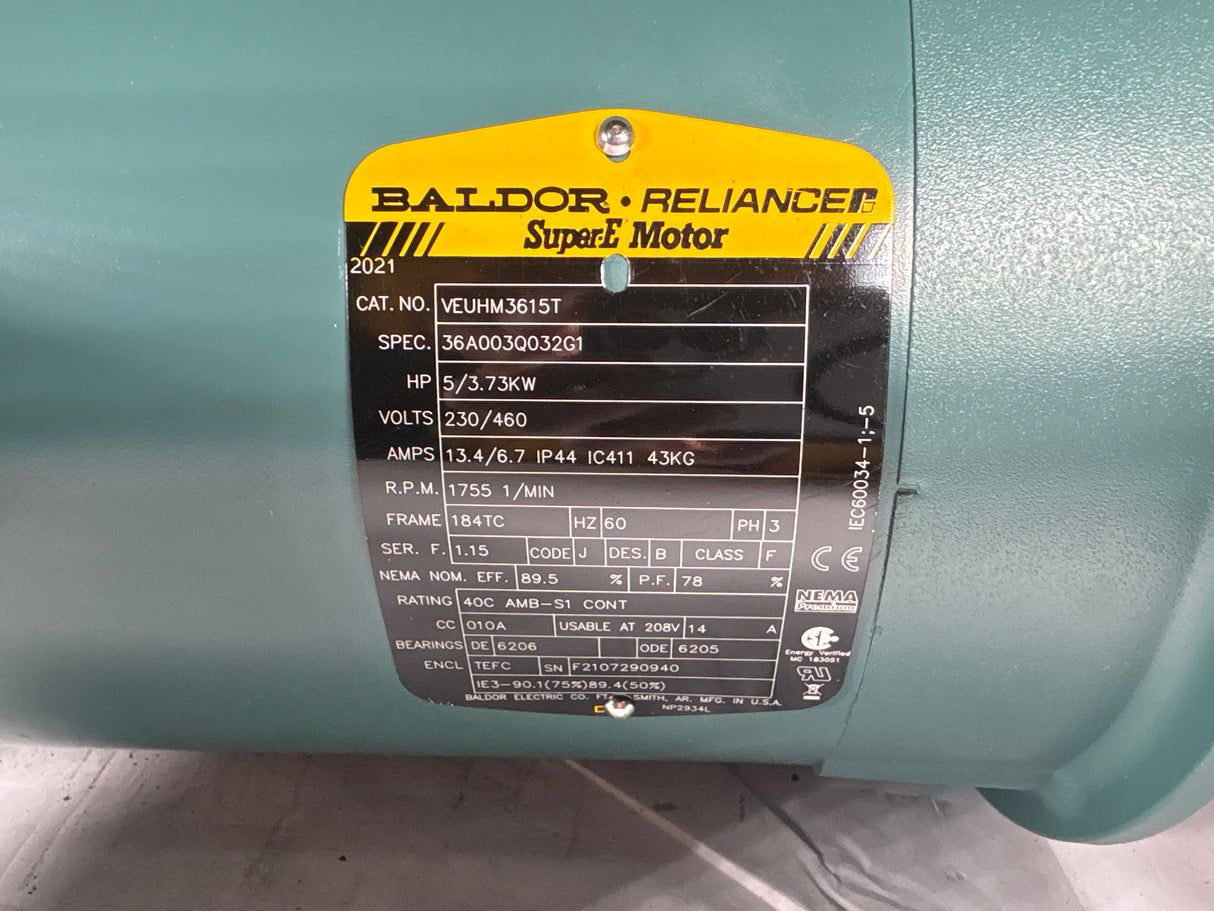 Baldor Reliance - 5 HP Electric Motor - VEUHM3615T - Used - Big Liquidators