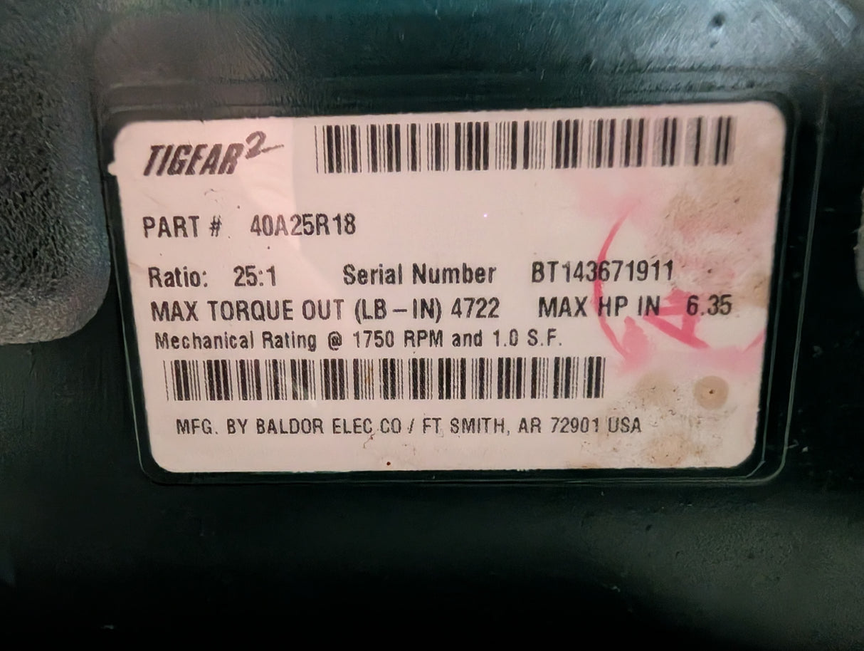 Dodge Tigear - Electric Motro 25:1 Gear Reducer - 40A25R18 - Used - Big Liquidators