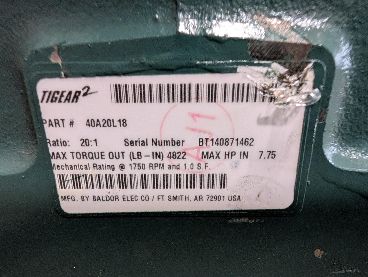 Dodge Tigear - Electric Motor 20:1 Gear Reducer - 40A20L18 - Used - Big Liquidators