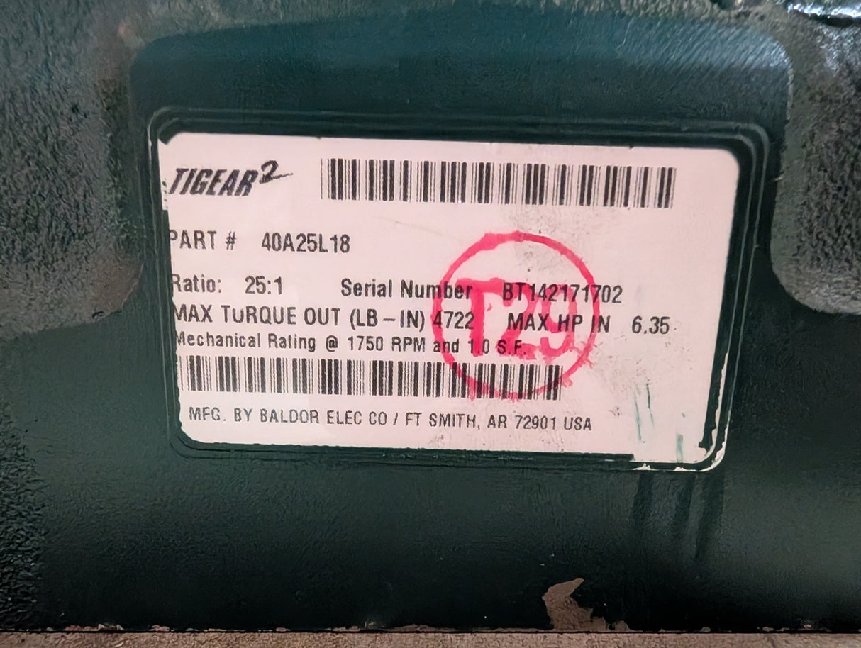 Dodge Tigear - Electric Motor 20:1 Gear Reducer - 40A25L18 - Used - Big Liquidators