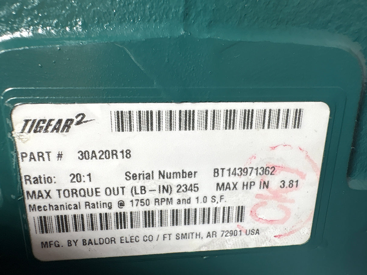 Dodge Tigear - Electric Motro 20:1 Gear Reducer - 30A20R18 - Used - Big Liquidators