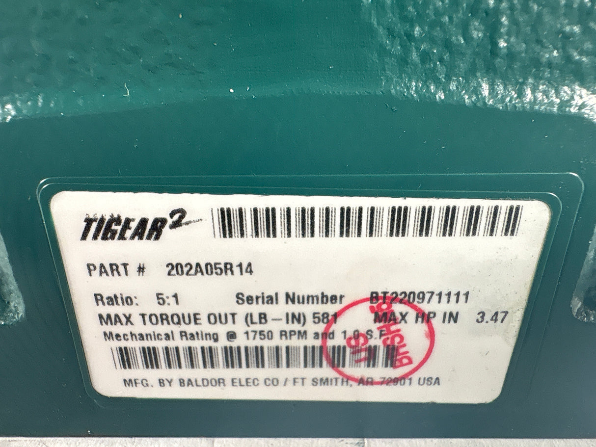 Dodge Tigear - Electric Motor 5:1 Gear Reducer - 202A05R14 - Used - Big Liquidators