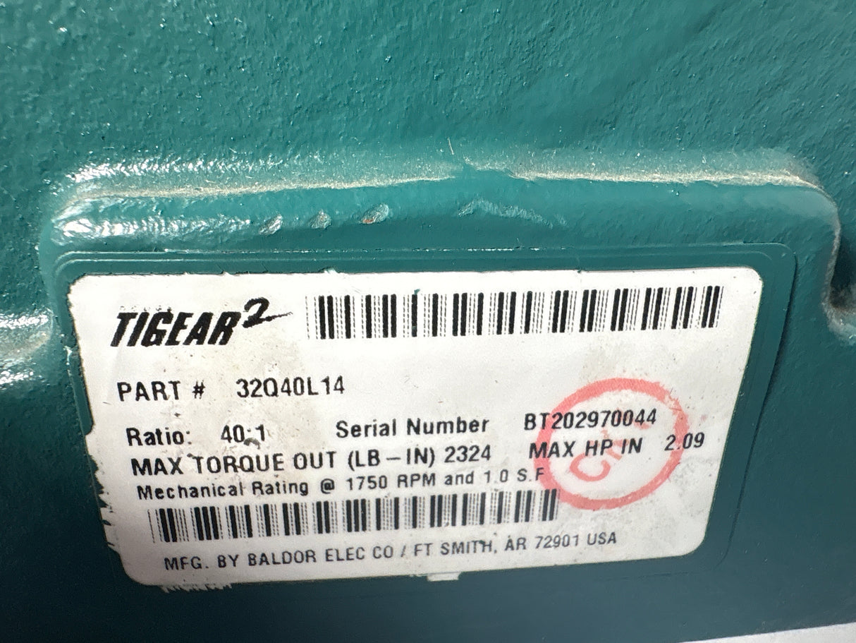 Dodge Tigear - Electric Motor 40:1 Gear Reducer - 32Q40L14 - Used - Big Liquidators