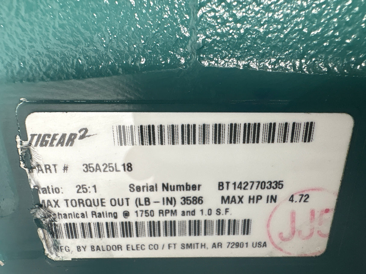 Dodge Tigear - Electric Motor 25:1 Gear Reducer - 35A25L18 - Used - Big Liquidators