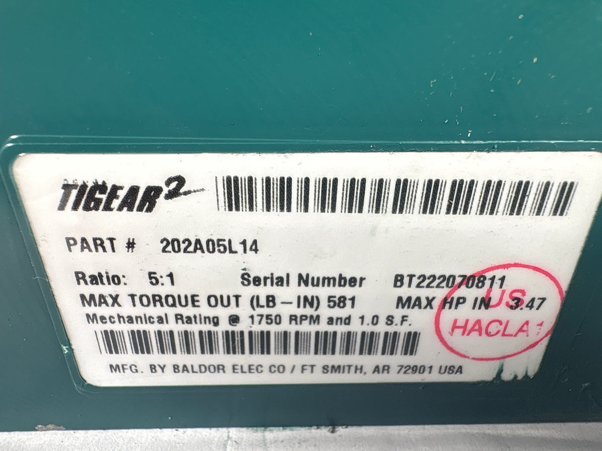 Dodge Tigear - Electric Motor 5:1 Gear Reducer - 202A05L14 - Used - Big Liquidators