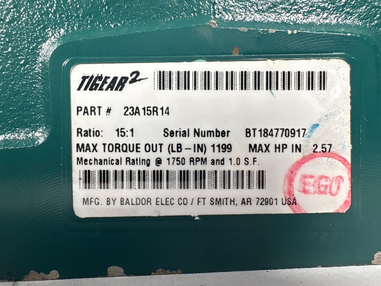 Dodge Tigear - Electric Motor 15:1 Gear Reducer - 23A15R14 - Used - Big Liquidators