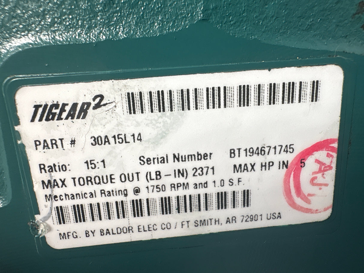 Dodge Tigear - Electric Motor 15:1 Gear Reducer - 30A15L14 - Used - Big Liquidators