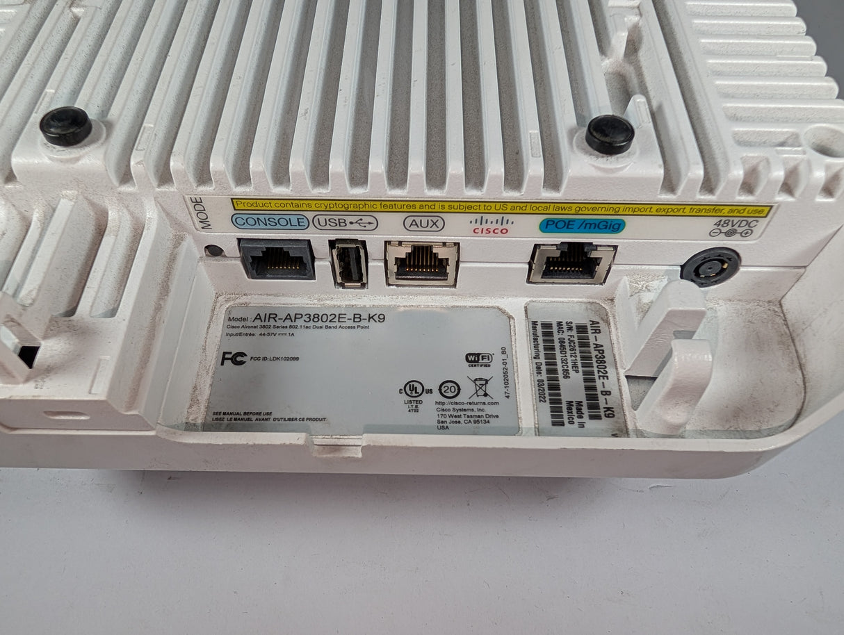 CISCO - Aironet Dual Band Access Point - AIR - AP3802E - B - K9 - Used - Big Liquidators