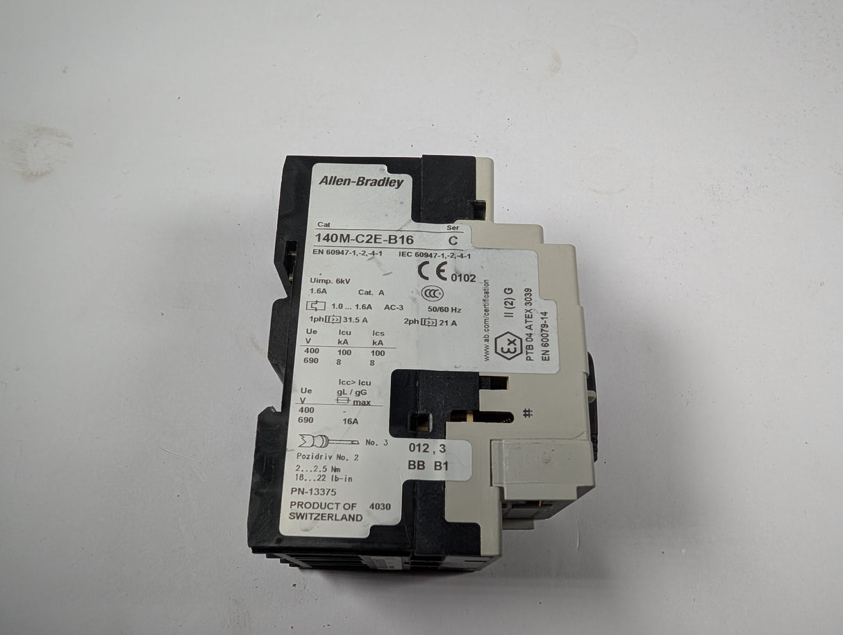 Allen Bradley - 1.6 AMP Motor Protection Circuit Breaker - 140M - C2E - B16 - Used - Big Liquidators