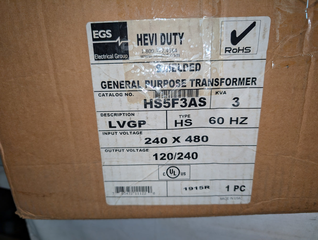 EGS - 3 kVA Heavy Duty Automation Transformer - HS5F3AS - New - Big Liquidators