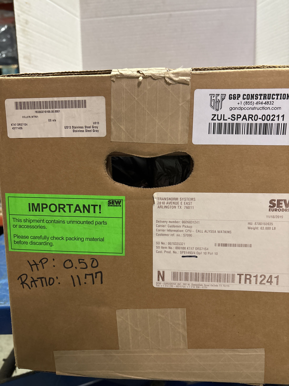 Sew - Eurodrive - .5 HP Electric Motor - KT47 DRS71S4 - New - Big Liquidators