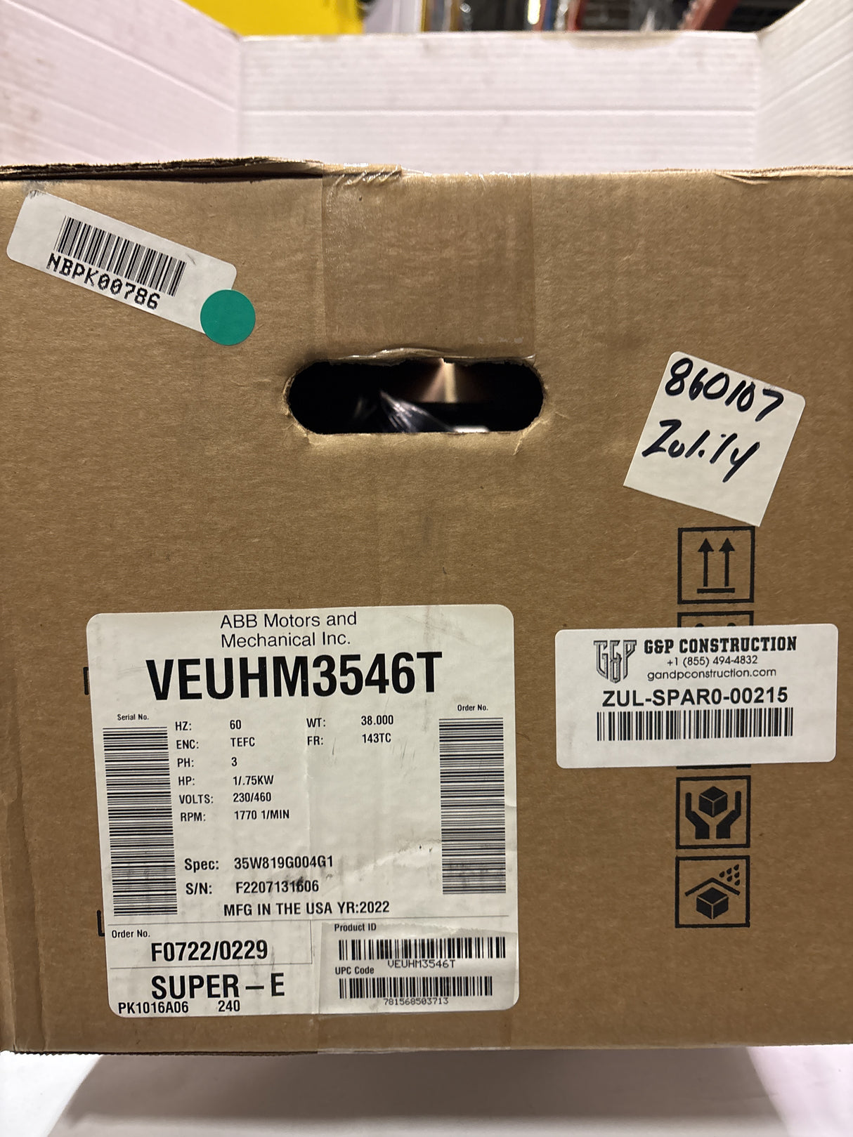 Baldor Reliance - 1 HP Electric Motor - VEUHM3546T - New - Big Liquidators