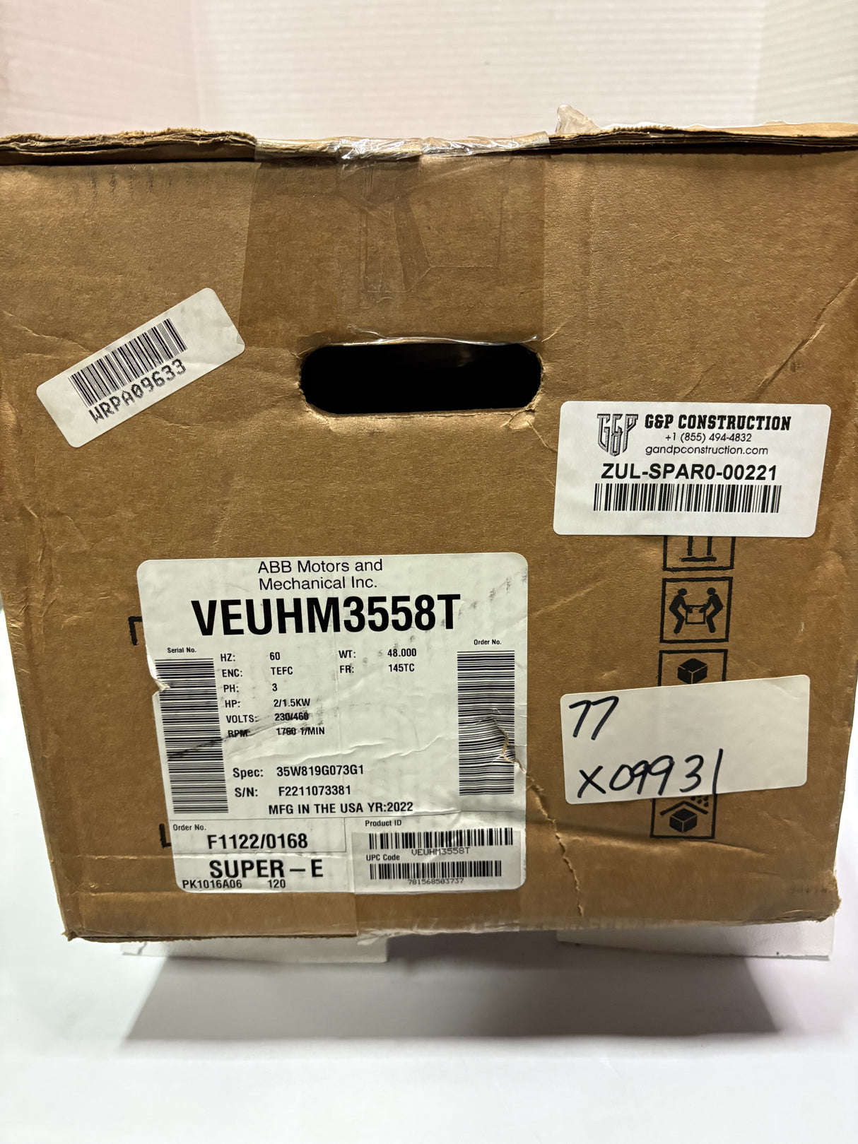 Baldor Reliance Motor - VEUHM3558T 2/1.5kw - New - Big Liquidators