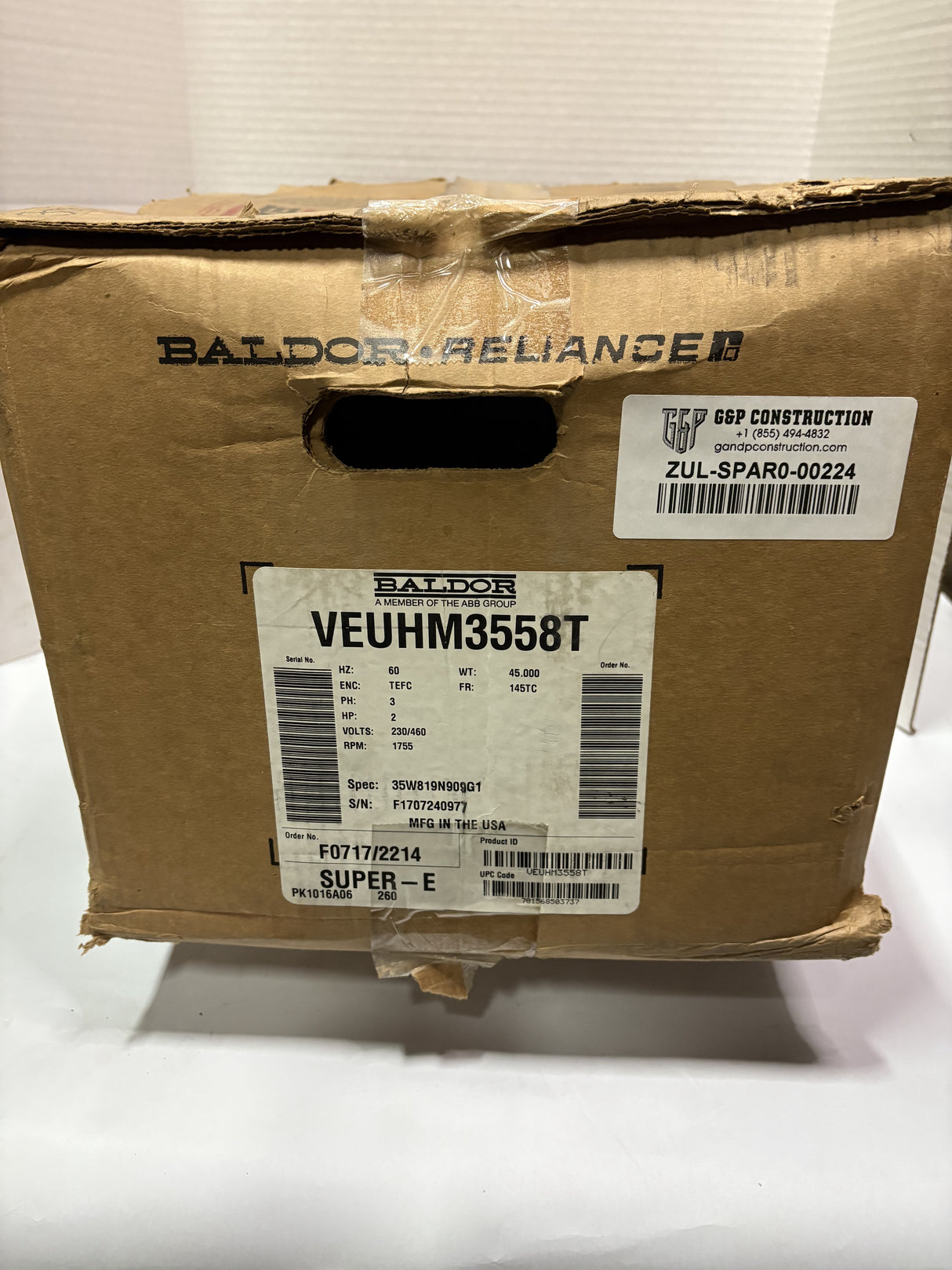 Baldor Reliance - 2 HP Electric Motor - VEUHM3558T - New - Big Liquidators