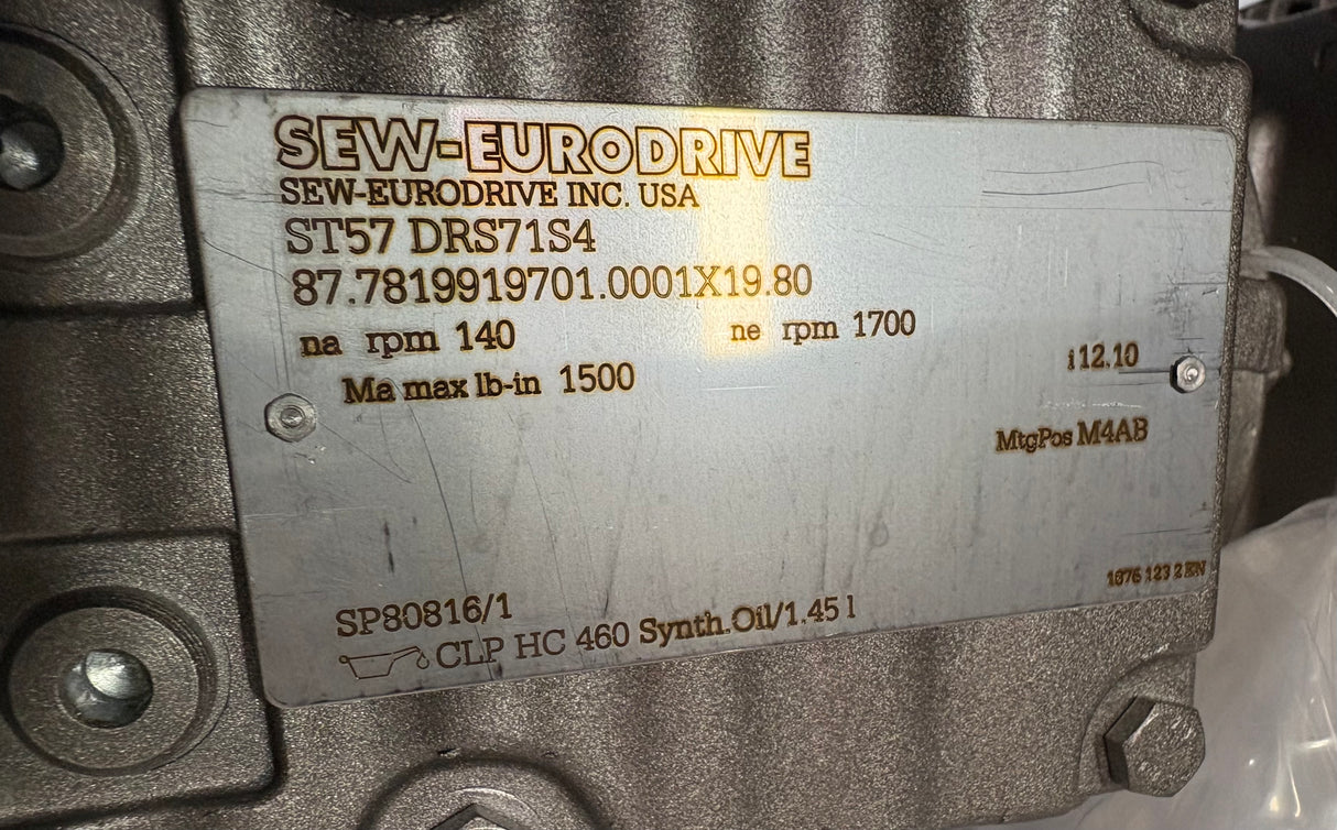Sew - Eurodrive - 0.5 HP Electric Motor - ST57 DRS71S4 - New - Big Liquidators