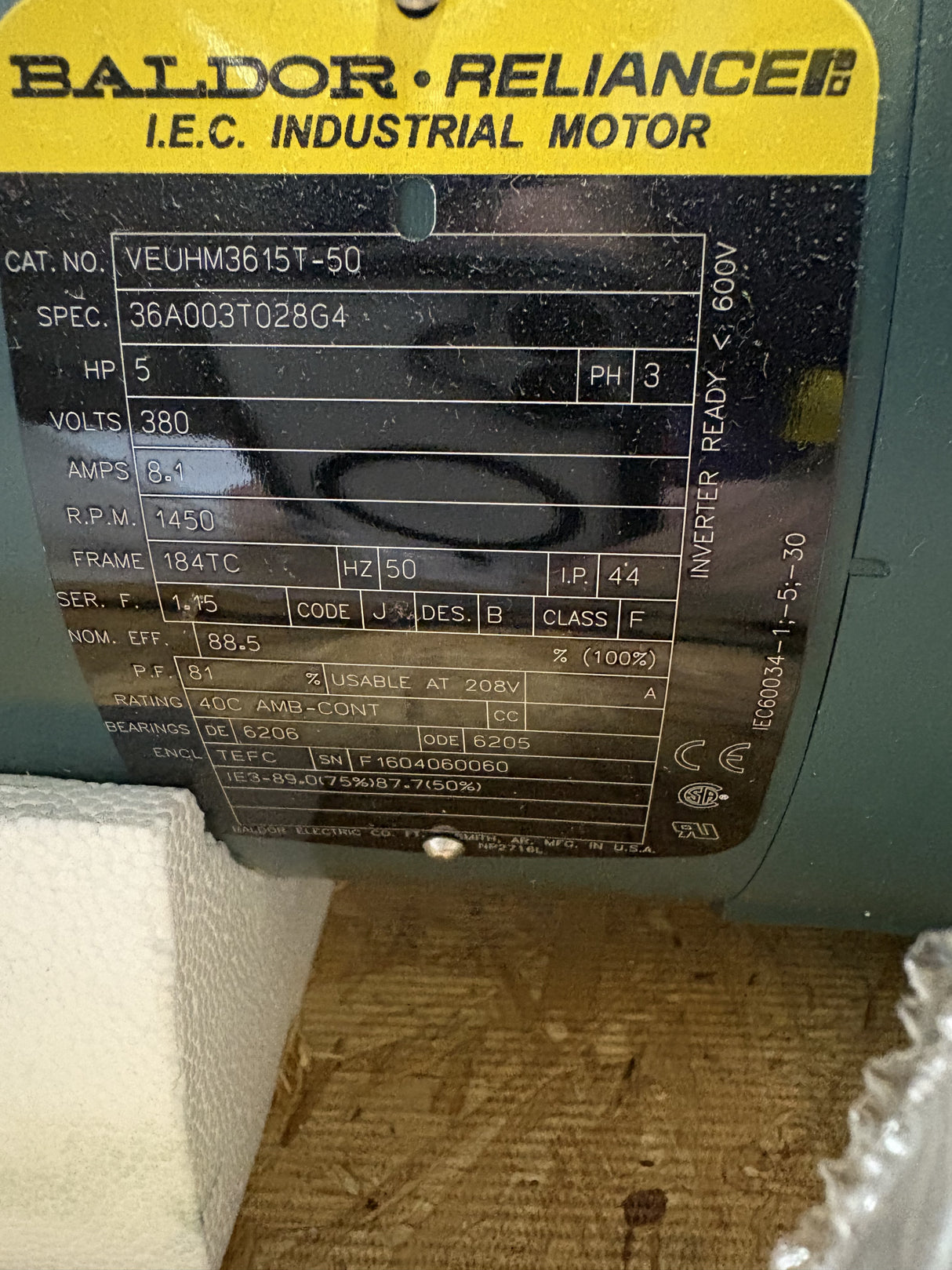 Baldor Reliance - 5 HP Electric Motor - VEUHM3615T - 50 - New - Big Liquidators