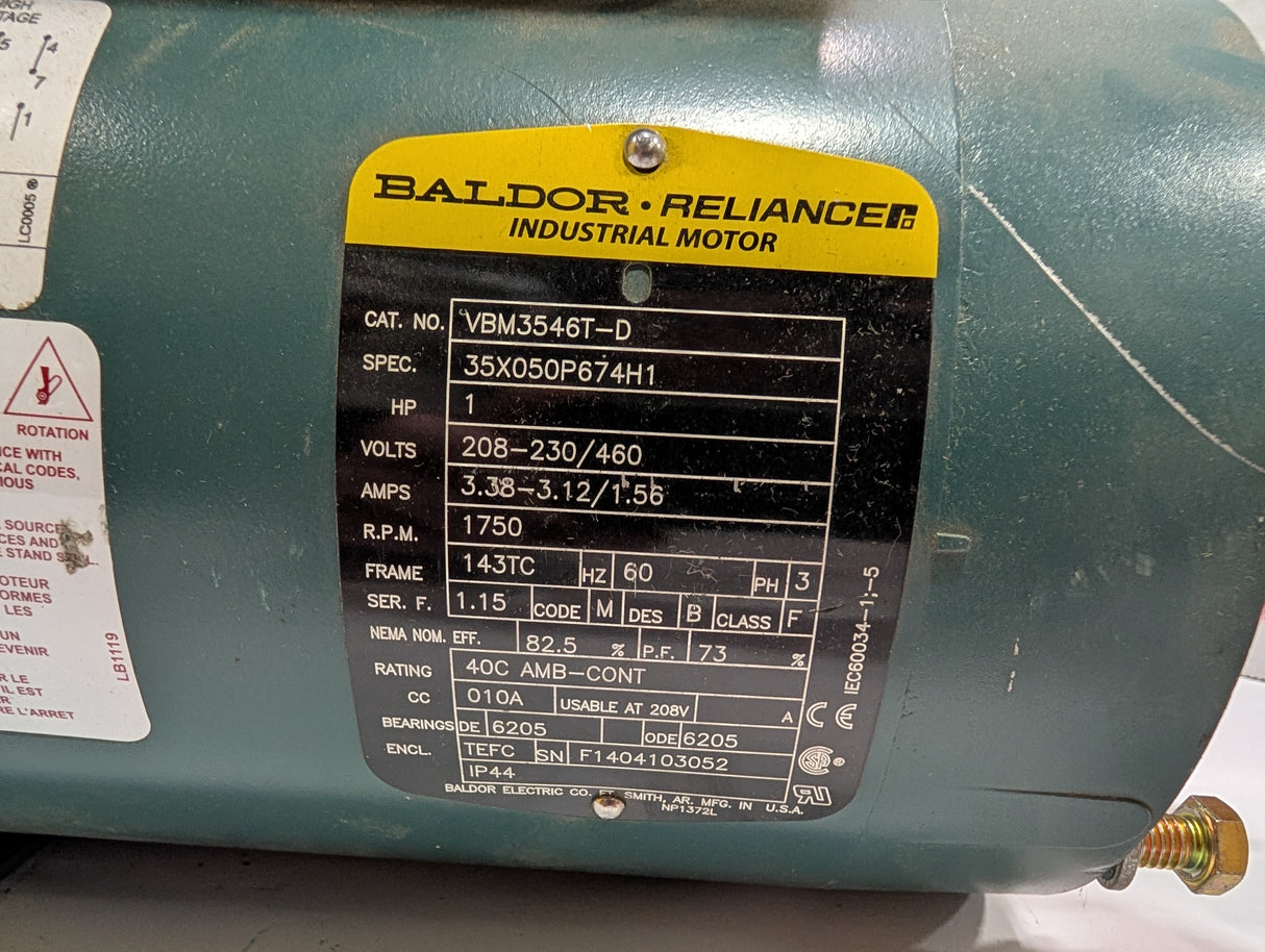 Baldor Reliance - 1 HP Electric Motor - V M3546T - D - Used - Big Liquidators