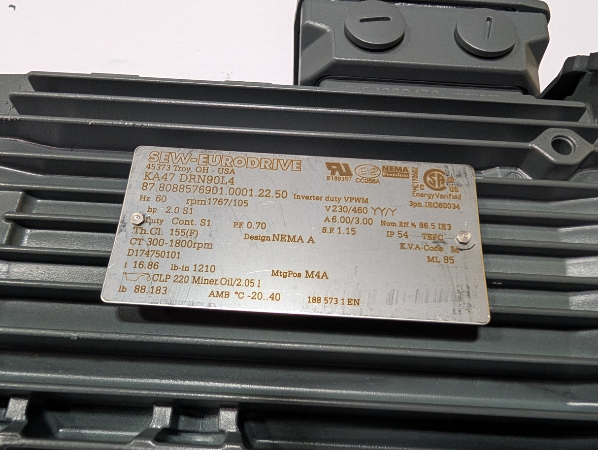Sew - Eurodrive - 2 HP Electric Motor - KA47 DRN90L4 - New - Big Liquidators