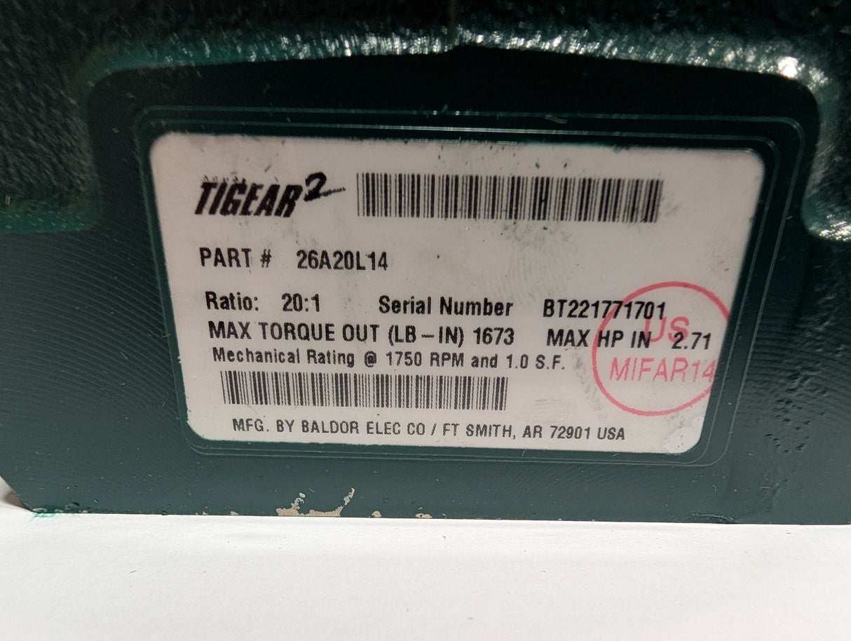 Dodge Tigear - 20:1 Gear Reducer - 26A20L14 - New - Big Liquidators