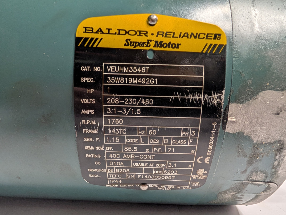 Baldor Reliance - 1 HP Electric Motor - VEUHM3546T - Used - Big Liquidators