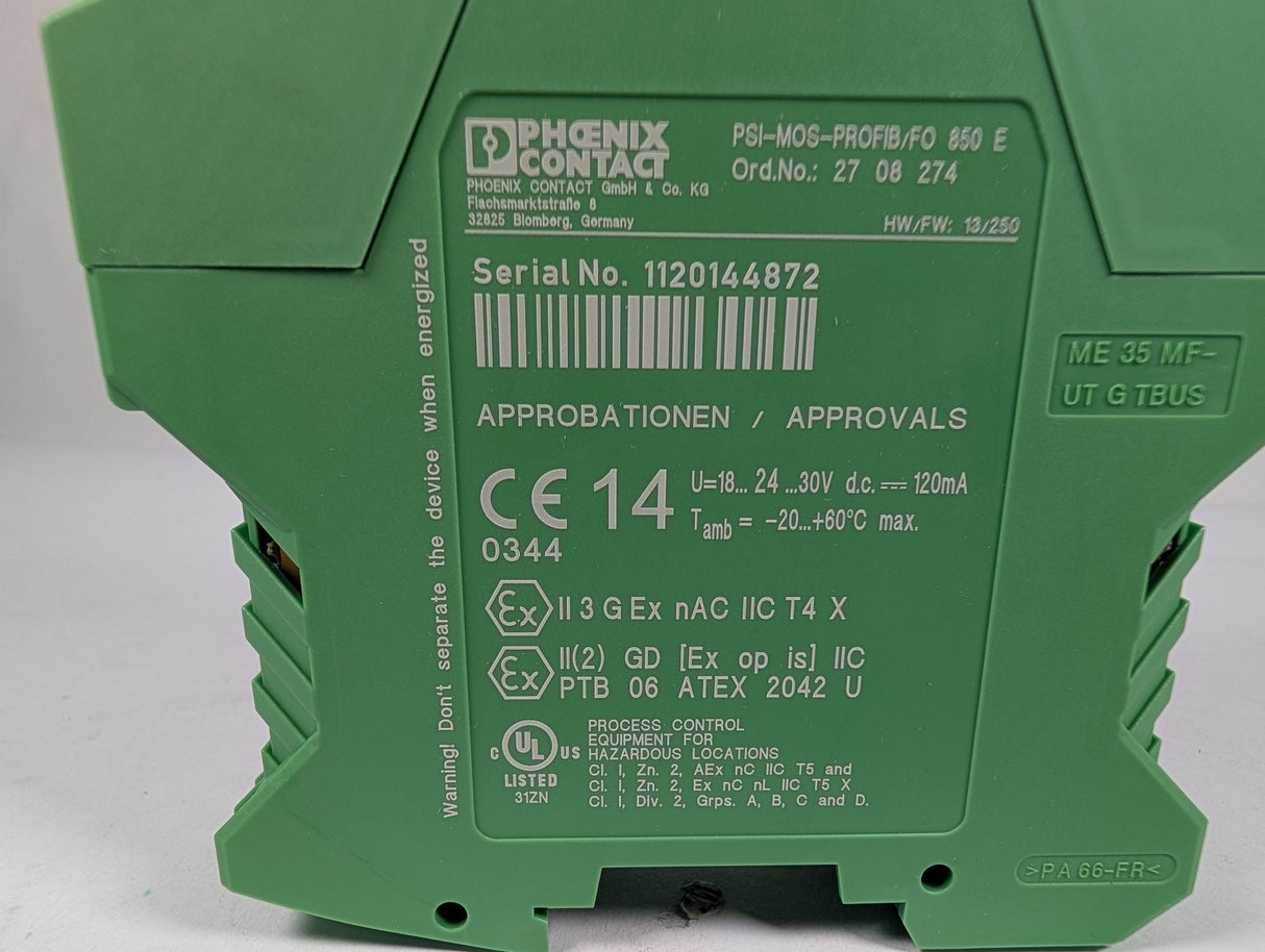 phoenix contact - FO Converter - PSI - MOS - PROFIB/FO 850 E - New - Big Liquidators