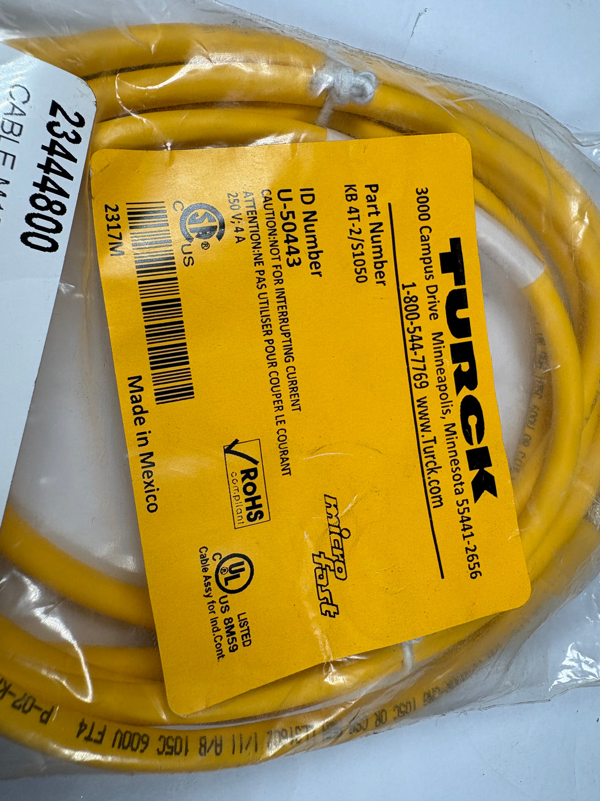Turck - Actuator and Sensor Cordset - KB 4T - 2/S1050 - New - Big Liquidators