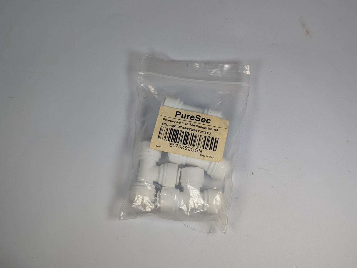 PureSec - 3/8" Tee Conncector, Push to Connect Fittings - Pack of Five - B079KS2GGN - New - Big Liquidators
