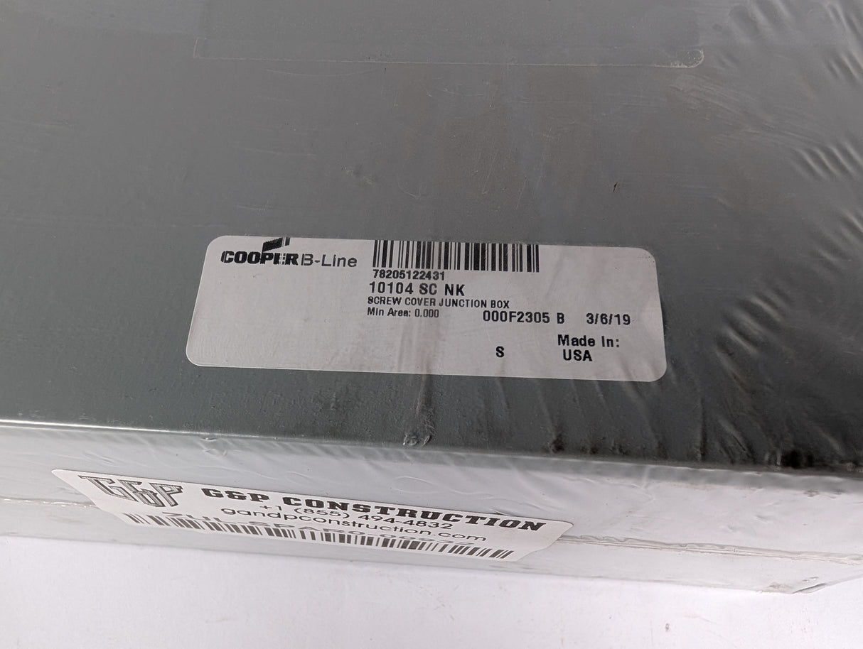 Cooper B - Line - Type 1 Junction Box 10"x10"x4" - 10104 SC NK - New - Big Liquidators