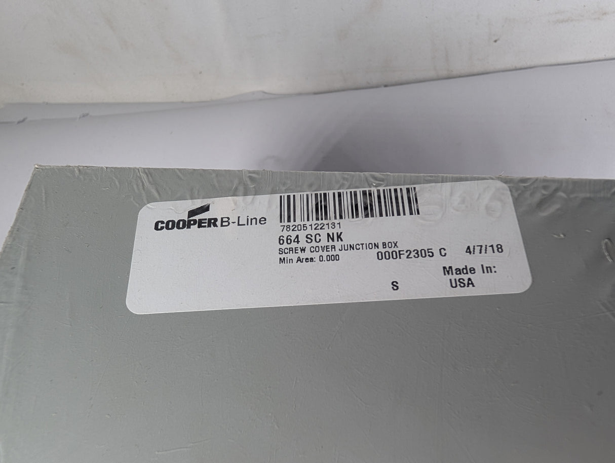 Cooper B - Line - Type 1 Junction Box 6"x6"x4" - 664 SC NK - New - Big Liquidators