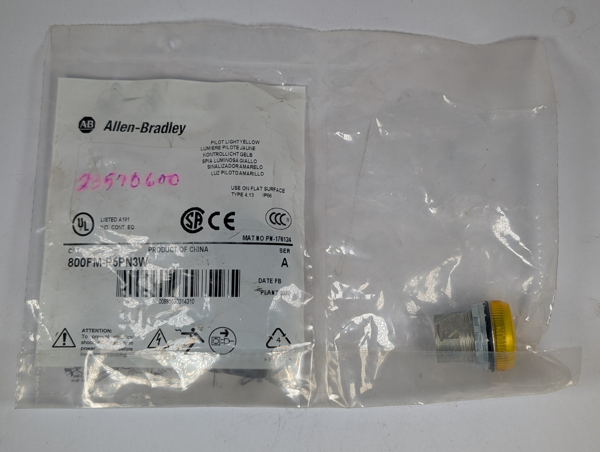 Allen Bradley - 22 mm Pilot Light - 800FM - P5PN3W - New - Big Liquidators