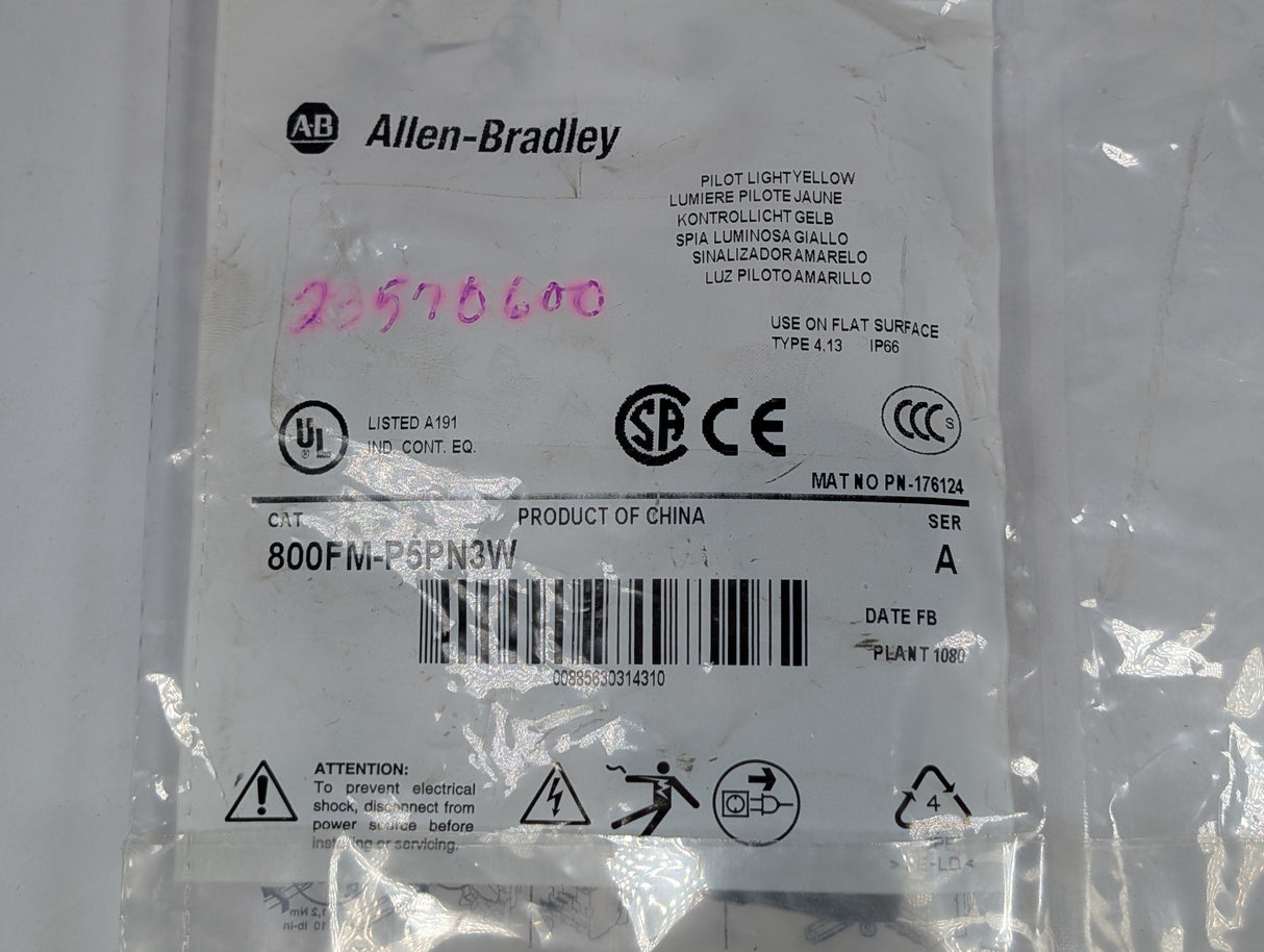Allen Bradley - 22 mm Pilot Light - 800FM - P5PN3W - New - Big Liquidators