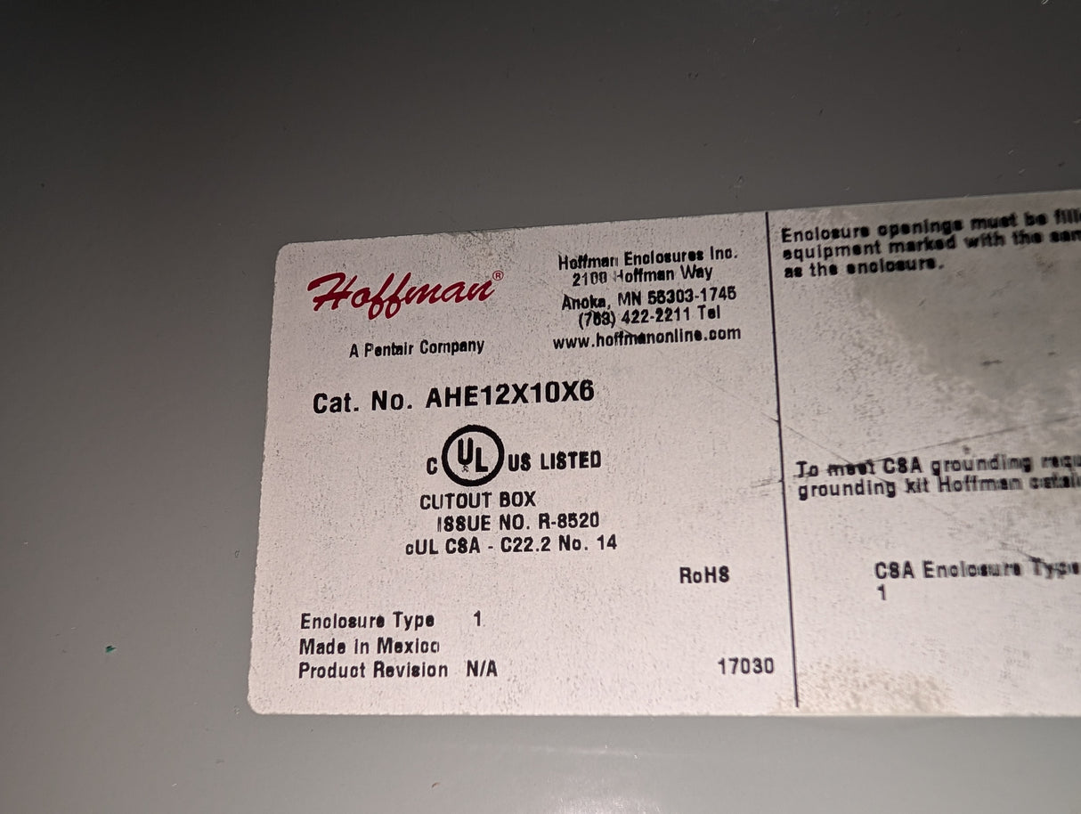 Hoffman - Hinged Electrical Enclosure with Misc. Electrical Components - AHE12X10X6 - New - Big Liquidators