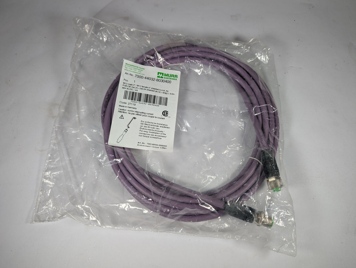 Murr Elektronics - 4 Meter M12 Male to Female Cable - 700 - 44032 - 8030400 - New - Big Liquidators