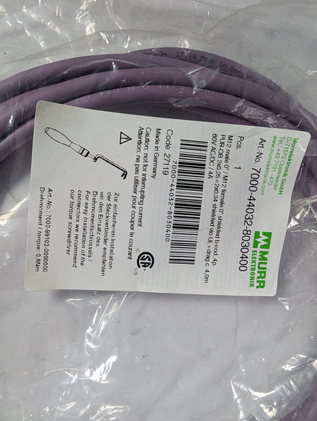 Murr Elektronics - 4 Meter M12 Male to Female Cable - 700 - 44032 - 8030400 - New - Big Liquidators