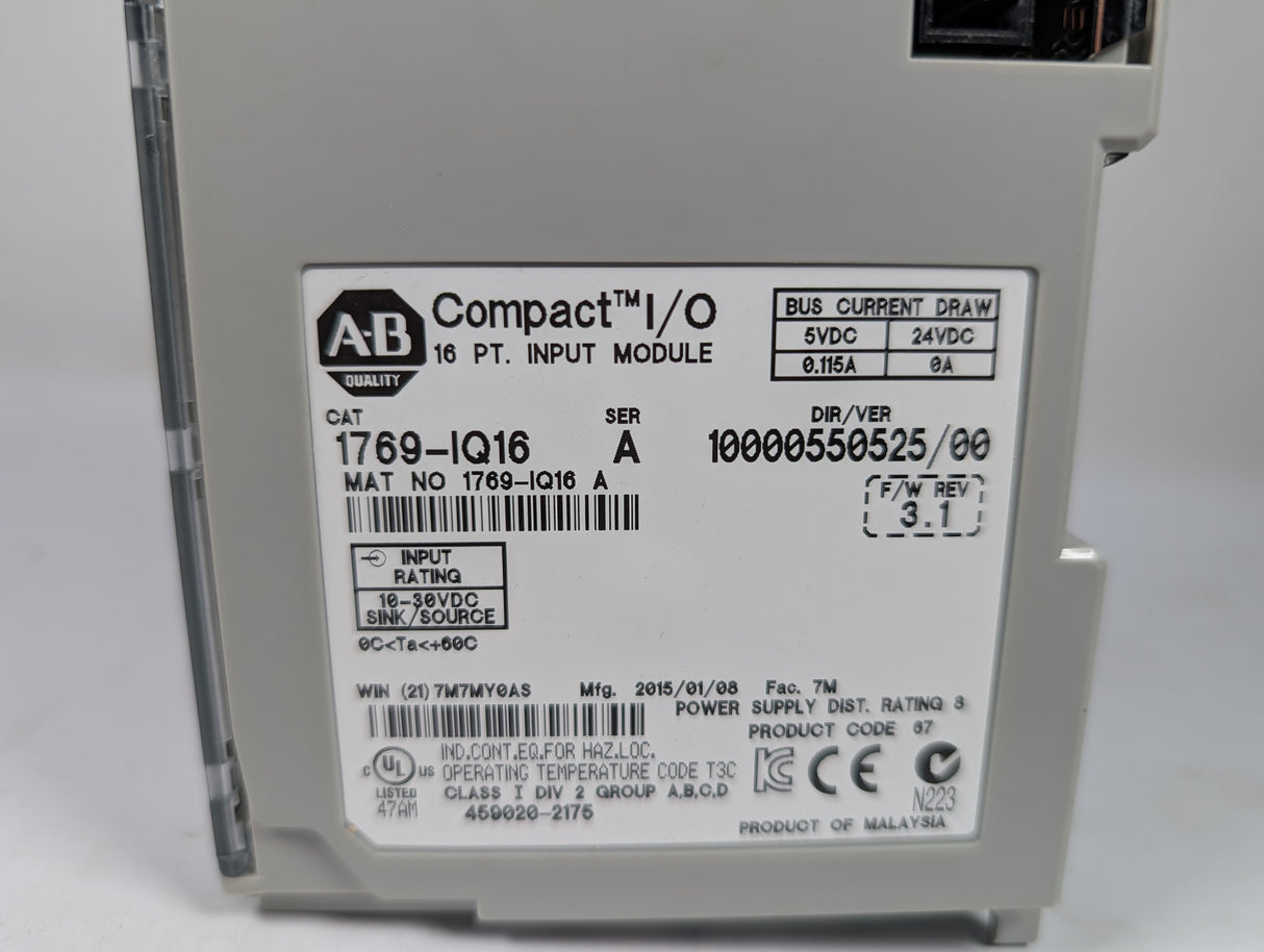 Allen Bradley - CompactLogix I/O Module - 1769 - IQ16 - New - Big Liquidators