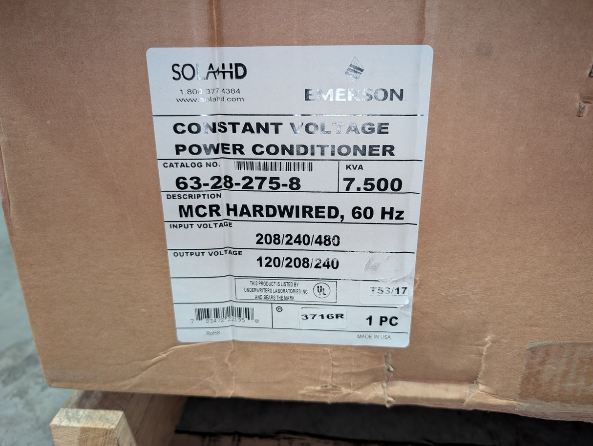 Sola HD - 7.500 KVA Constant Voltage Power Conditioner - 63 - 28 - 275 - 8 - New - Big Liquidators