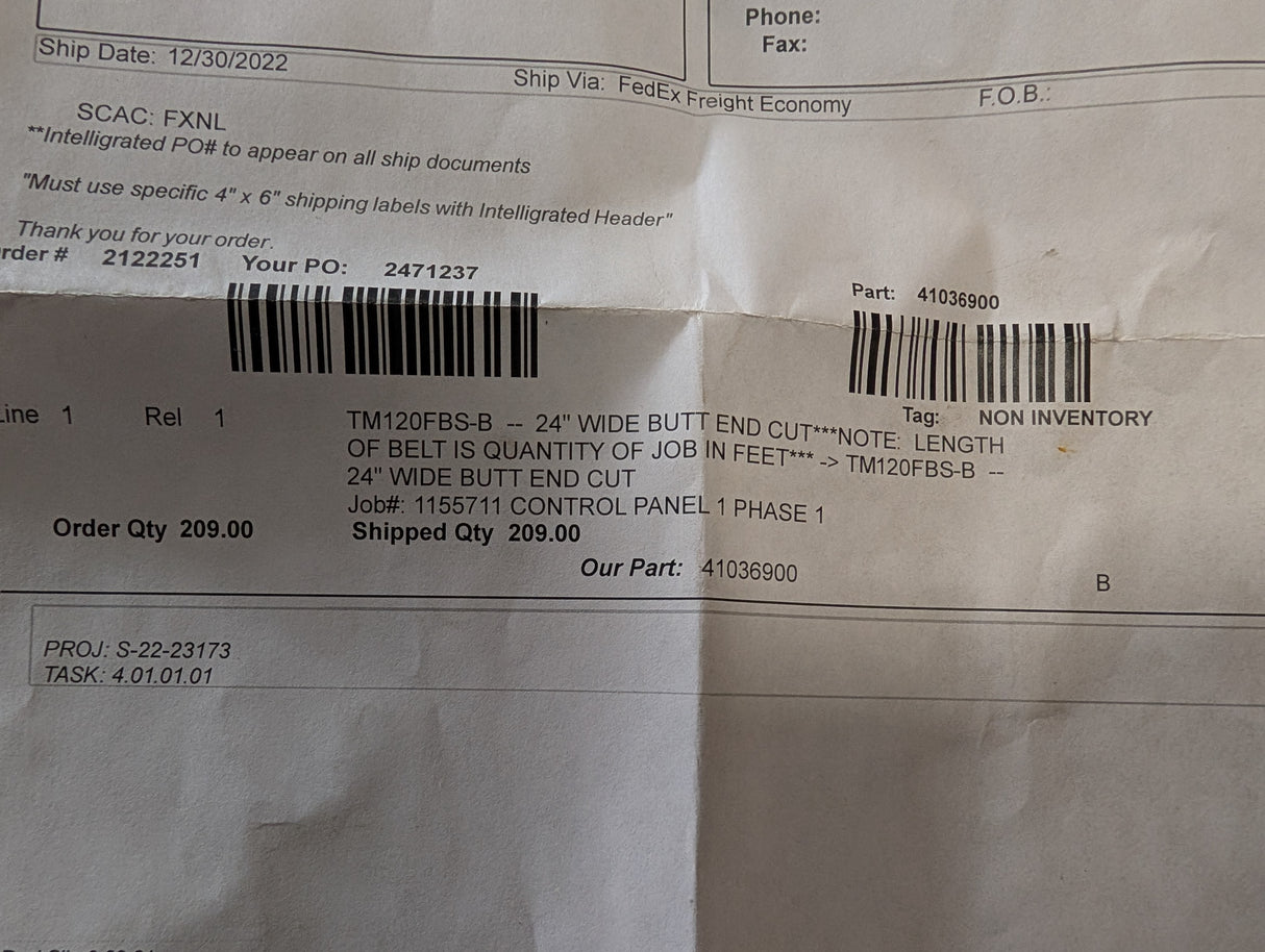 Habasit - 24" Poly Fabric Conveyor Belt 209 ft Roll - TM120FBS - B - New - Big Liquidators