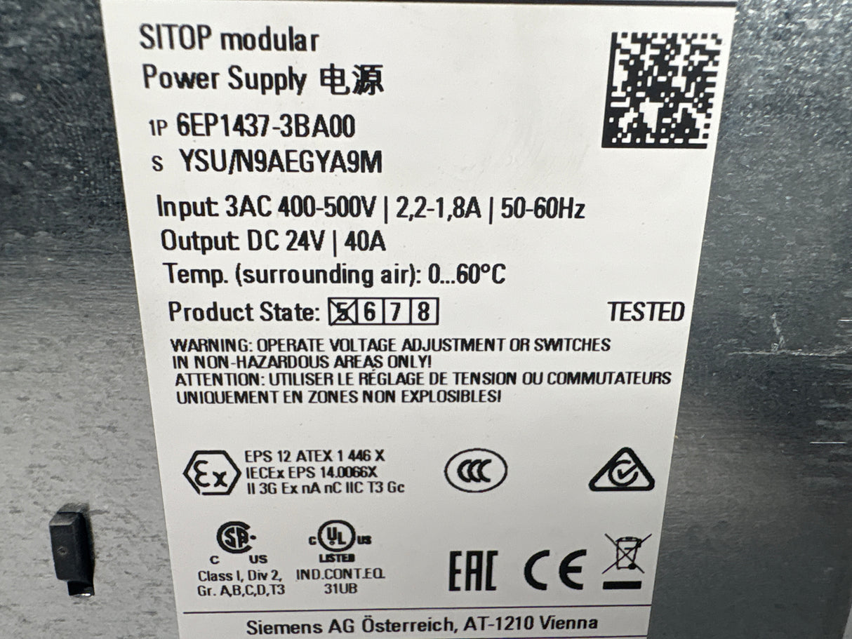 Siemens - 400 - 500V Power Supply - 6EP1437 - 3BA00 - New - Big Liquidators